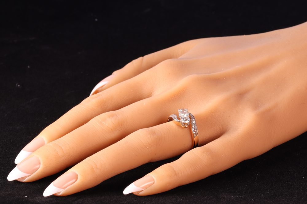 Antique Old Mine Cut Diamond Engagement Ring In 14 Carat Yellow Gold And Platinum