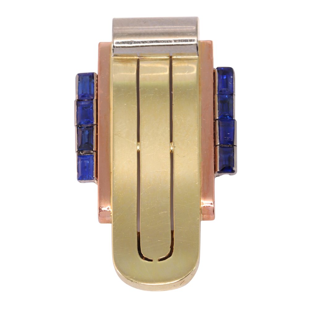 Vintage Vogue Clip With Sapphires Set in Tri-Colour Gold