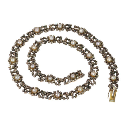 Antique Diamond And Pearl Choker Necklace In 14 Carat Yellow Gold And Silver