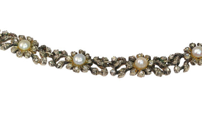 Antique Diamond And Pearl Choker Necklace In 14 Carat Yellow Gold And Silver