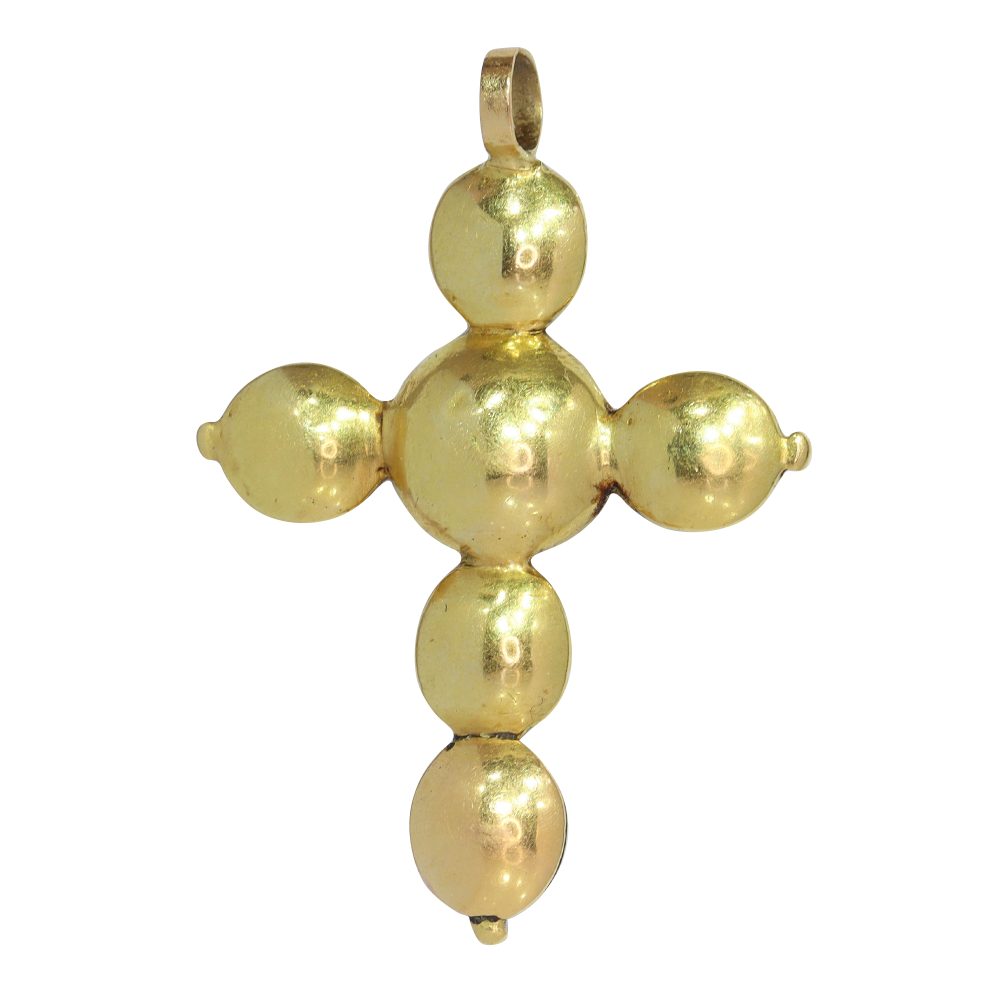 Baroque 18 Carat Yellow Gold Cisel√© Diamond Cross Pendant