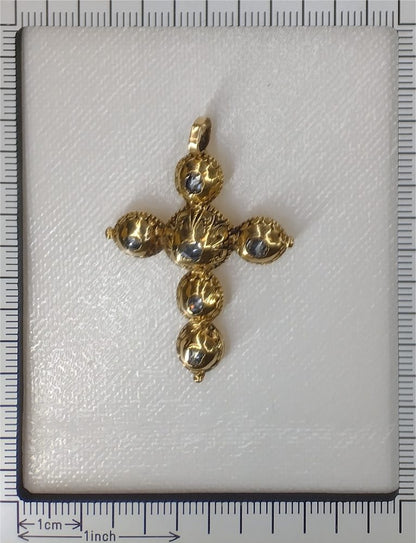Baroque 18 Carat Yellow Gold Cisel√© Diamond Cross Pendant