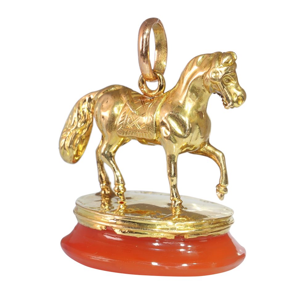Antique Victorian 18 Carat Yellow Gold Horse Pendant Seal