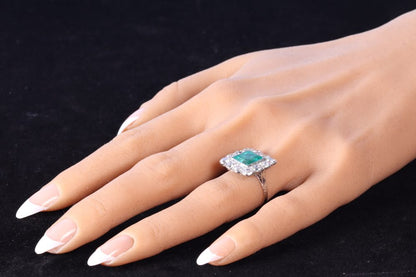 Vintage Art Deco 3.40ct Emerald and Diamond Cluster Ring