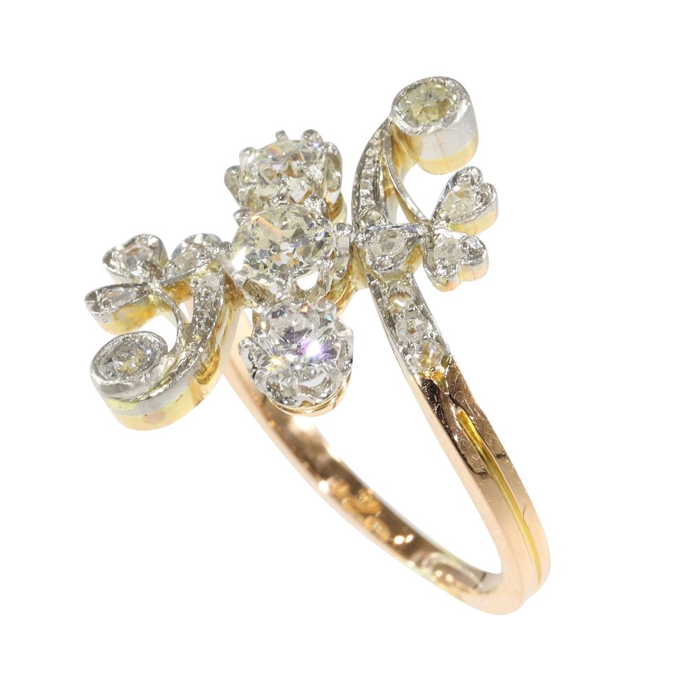 Antique Old Cut Diamond Ring In Yellow And White Gold