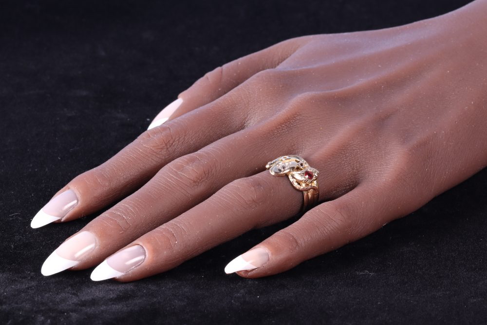 Victorian Serpent Ring In Gold With Diamond, Ruby And Sapphire