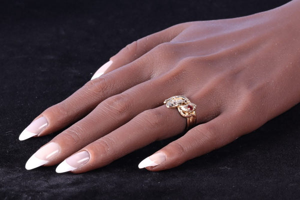 Victorian Serpent Ring In Gold With Diamond, Ruby And Sapphire