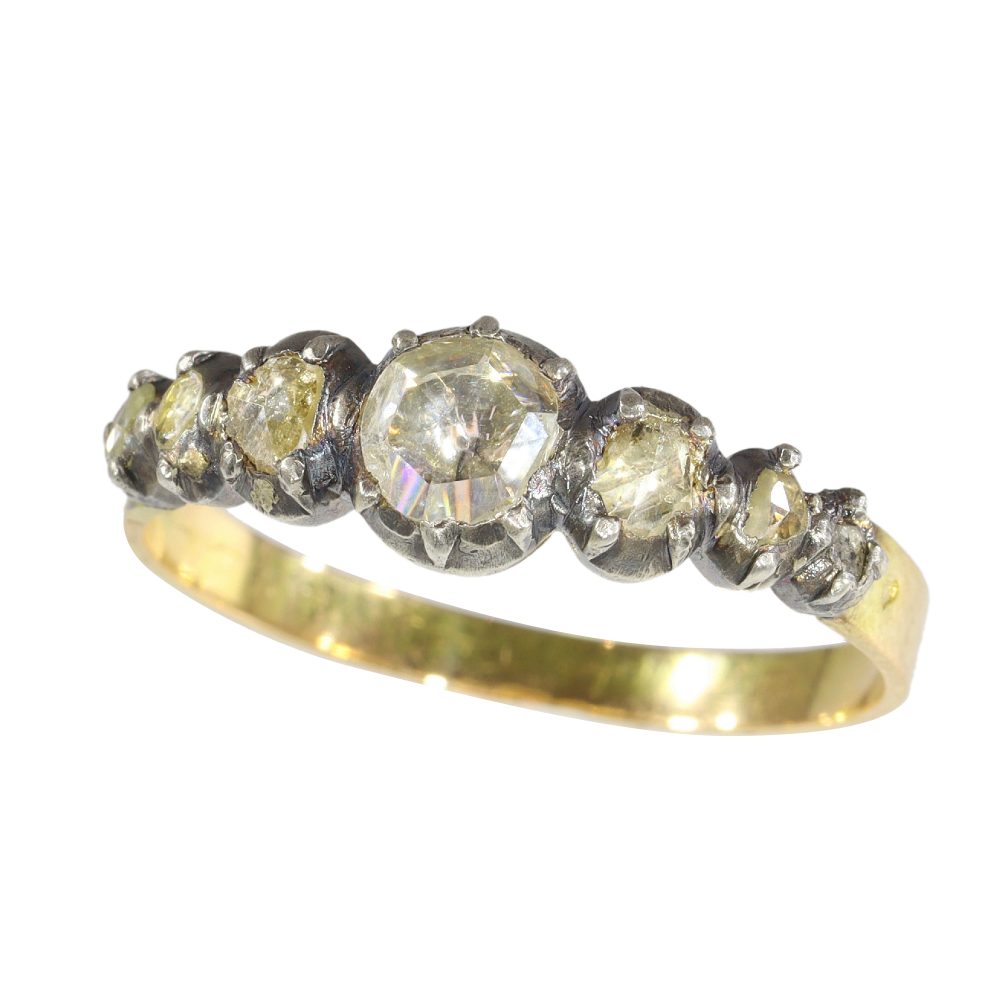 Antique Victorian Diamond Ring In 18 Carat Yellow Gold And Silver