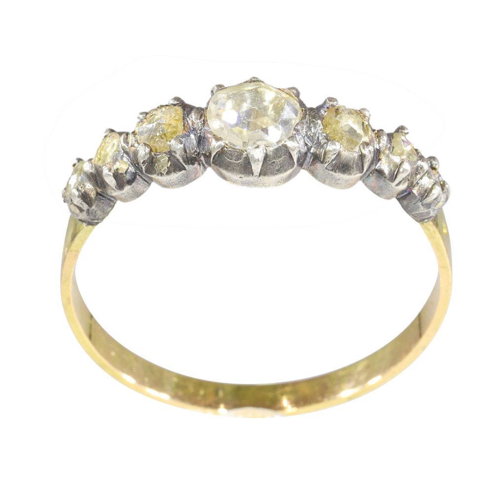 Antique Victorian Diamond Ring In 18 Carat Yellow Gold And Silver