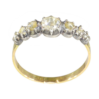 Antique Victorian Diamond Ring In 18 Carat Yellow Gold And Silver