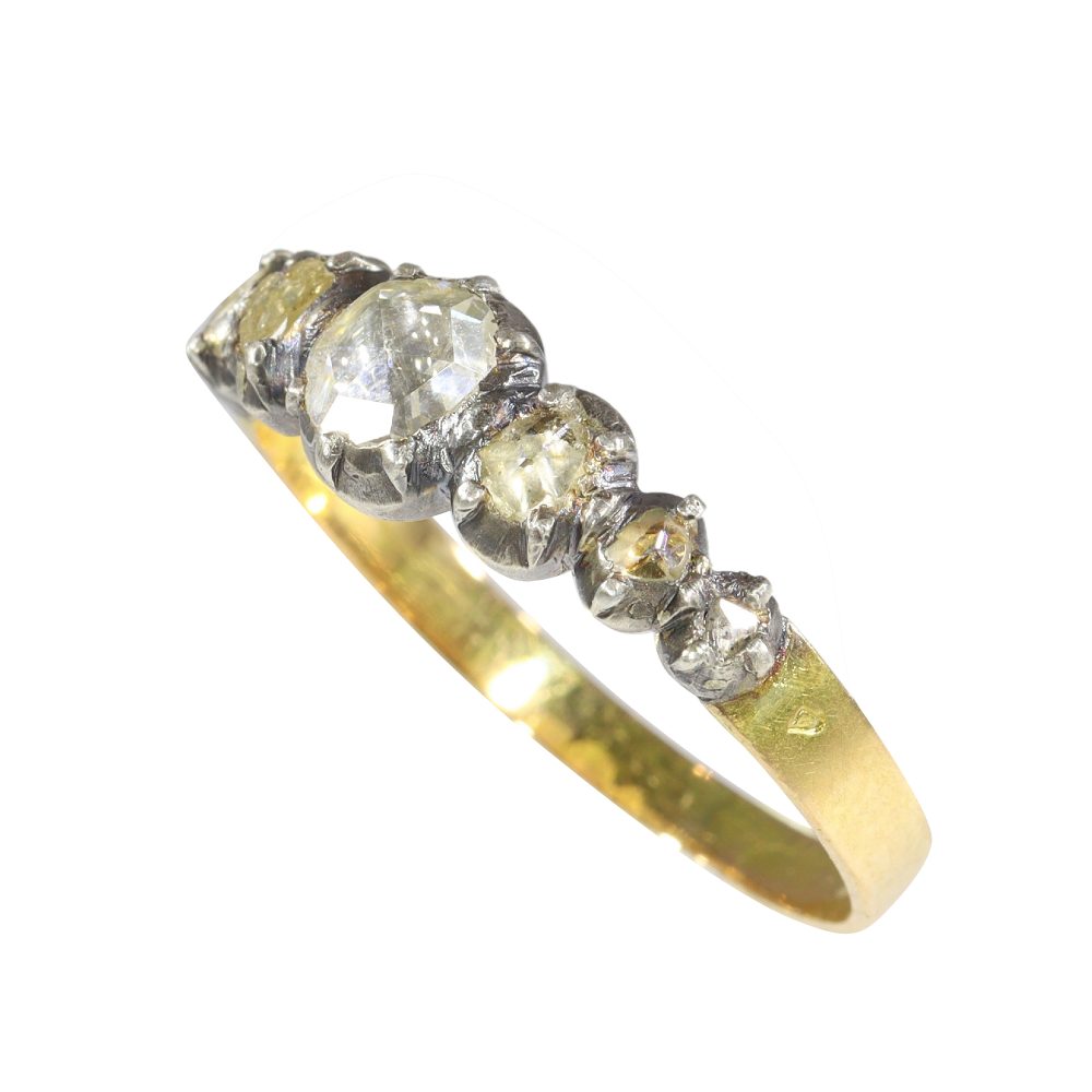 Antique Victorian Diamond Ring In 18 Carat Yellow Gold And Silver