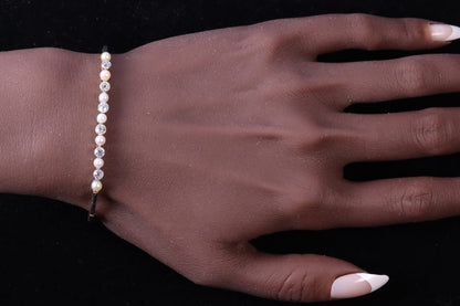 Art Deco Old Cut Diamond And Pearl Bracelet In White And Yellow Gold