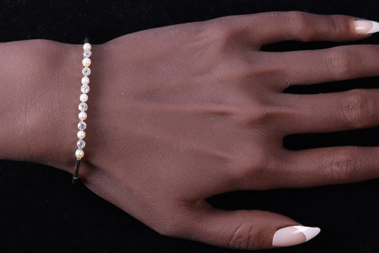 Art Deco Old Cut Diamond And Pearl Bracelet In White And Yellow Gold