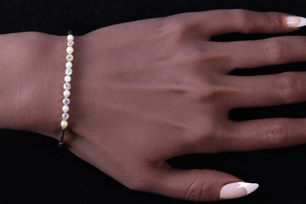 Art Deco Old Cut Diamond And Pearl Bracelet In White And Yellow Gold