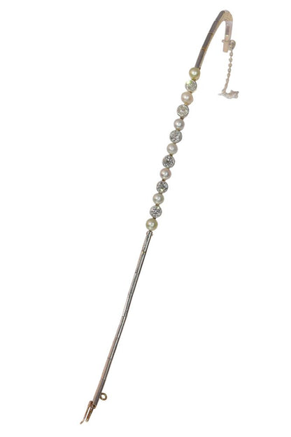 Art Deco Old Cut Diamond And Pearl Bracelet In White And Yellow Gold