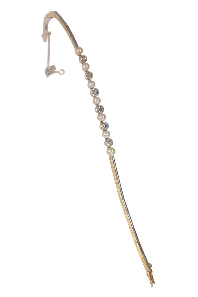 Art Deco Old Cut Diamond And Pearl Bracelet In White And Yellow Gold