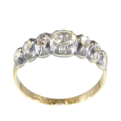 Victorian Diamond In-line Ring In Yellow Gold And Silver