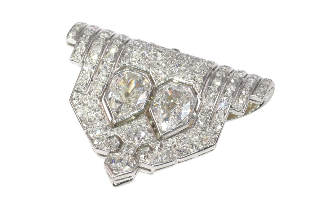 Vintage Art Deco French Old Cut Diamond Jewellery Clip In Platinum And White Gold