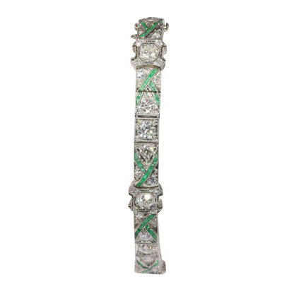 Art Deco Platinum Bracelet With Old Cut Diamonds And Emeralds