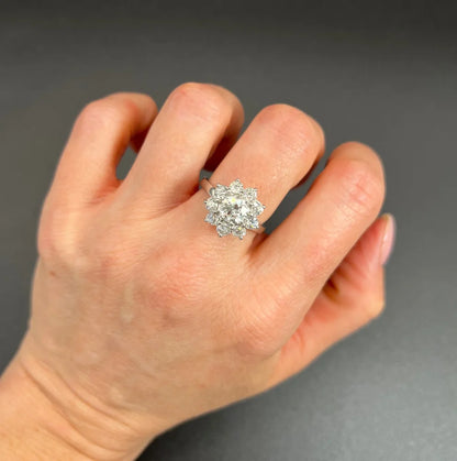 Vintage Diamond Daisy Cluster Engagement Ring in Platinum, 2.20 carats