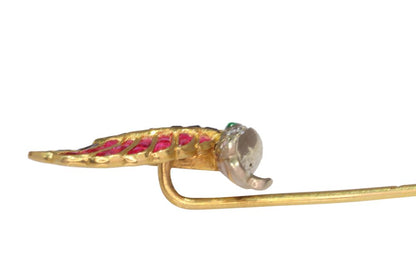 Vintage Tiepin Featuring A Flying Bird With Multicoloured Gemstones In Gold