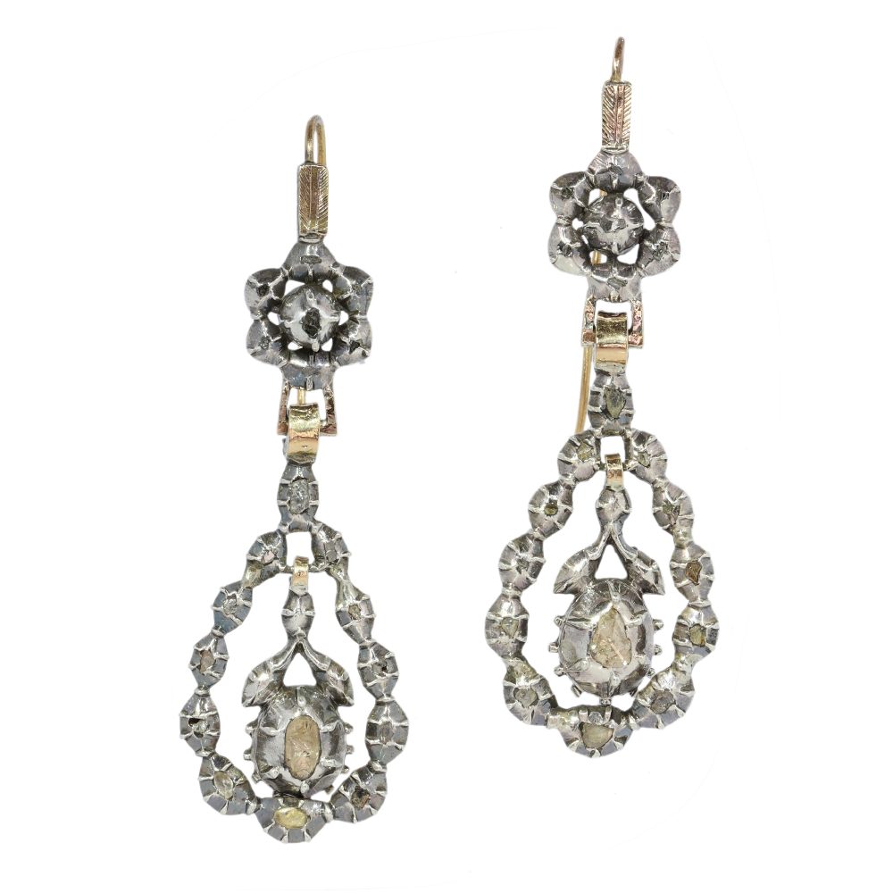 Victorian Diamond Earrings In Yellow Gold And Silver