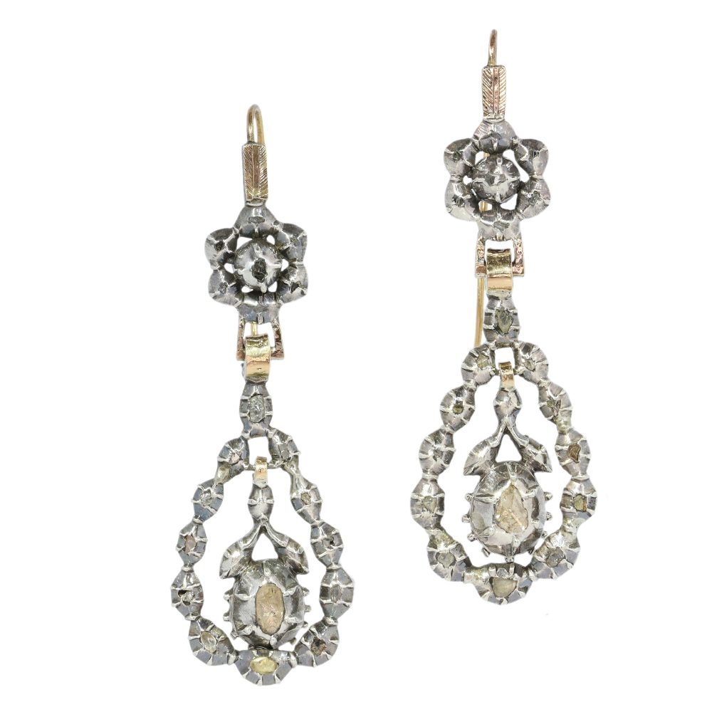 Victorian Diamond Earrings In Yellow Gold And Silver