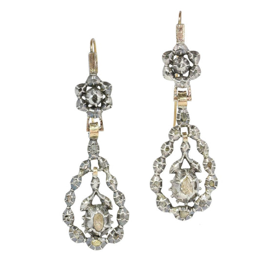 Victorian Diamond Earrings In Yellow Gold And Silver