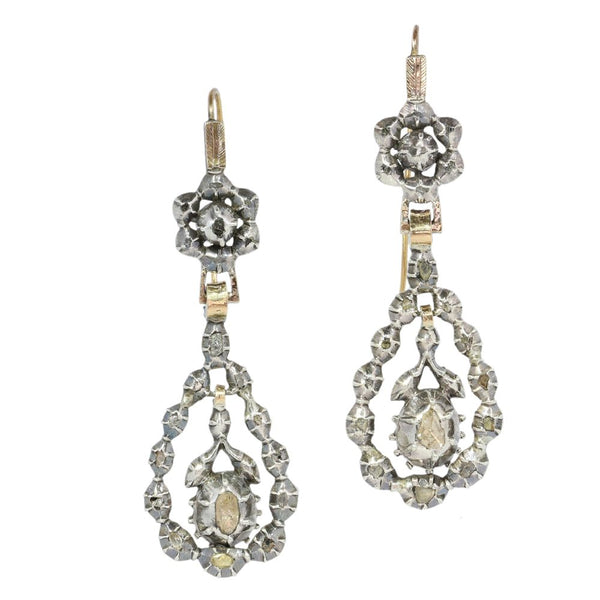 Victorian Diamond Earrings In Yellow Gold And Silver