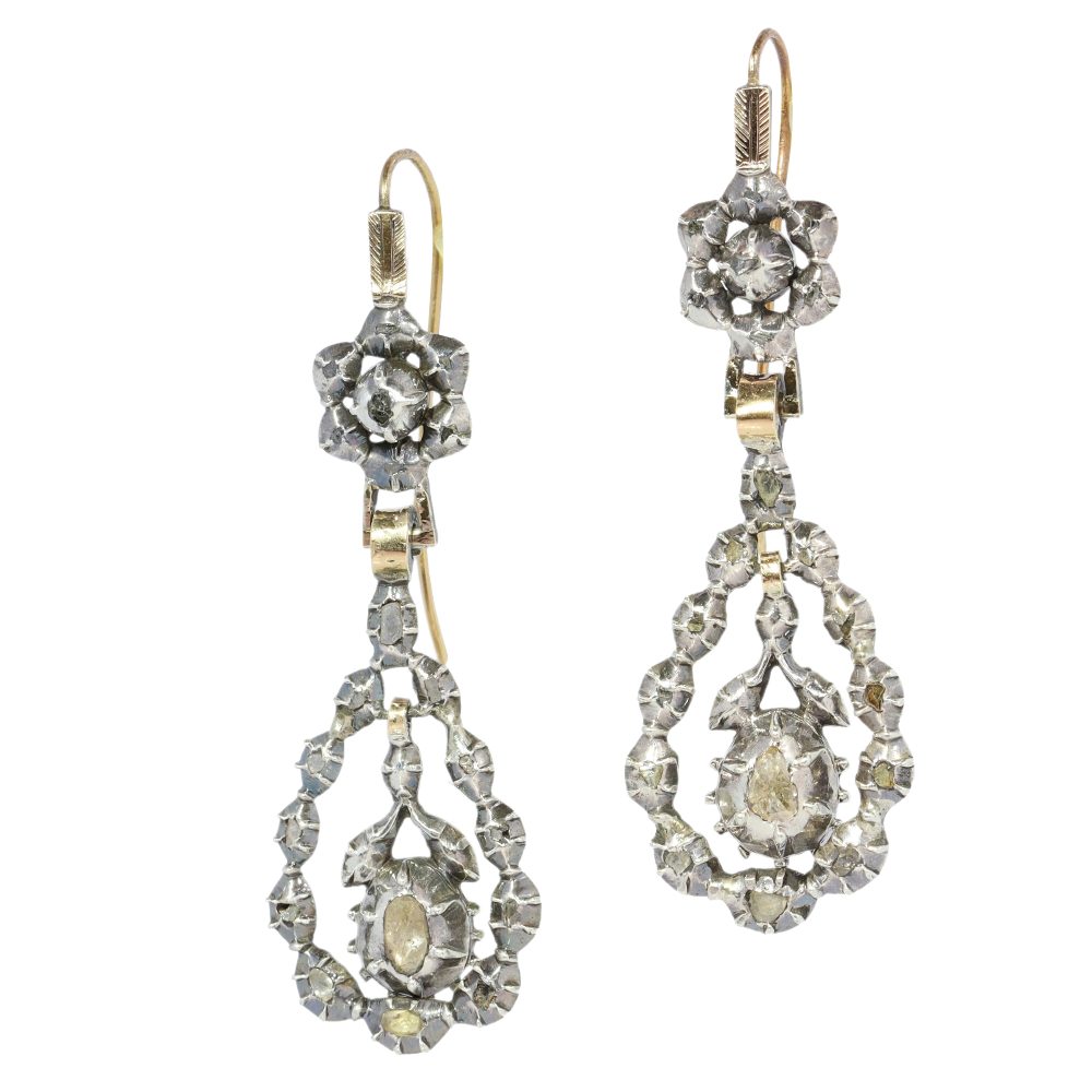 Victorian Diamond Earrings In Yellow Gold And Silver