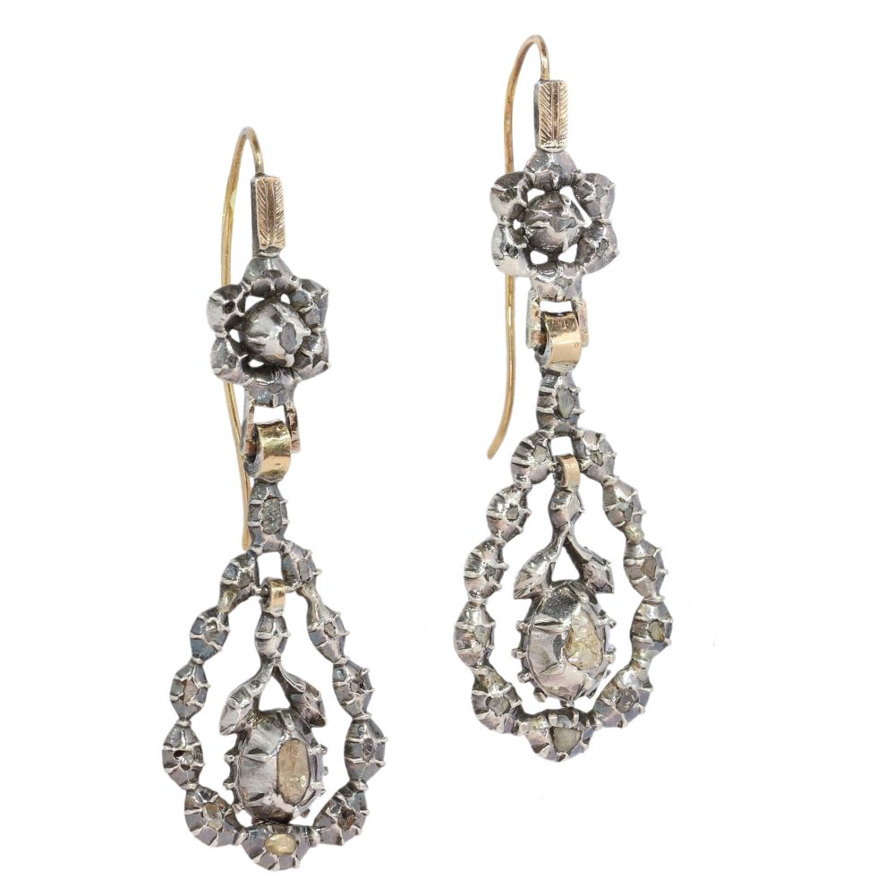 Victorian Diamond Earrings In Yellow Gold And Silver