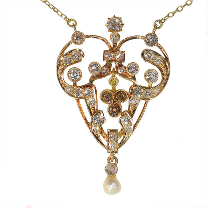 Victorian Old Cut Diamond Pendant In Rose Gold With Yellow Gold Necklace
