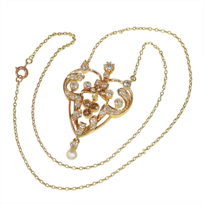 Victorian Old Cut Diamond Pendant In Rose Gold With Yellow Gold Necklace