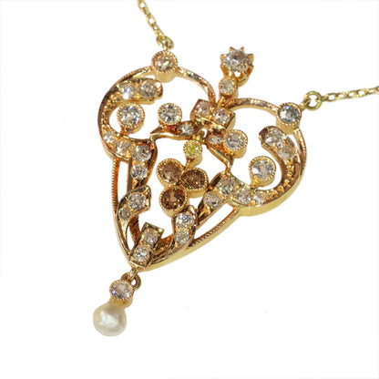 Victorian Old Cut Diamond Pendant In Rose Gold With Yellow Gold Necklace