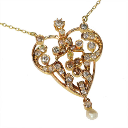 Victorian Old Cut Diamond Pendant In Rose Gold With Yellow Gold Necklace