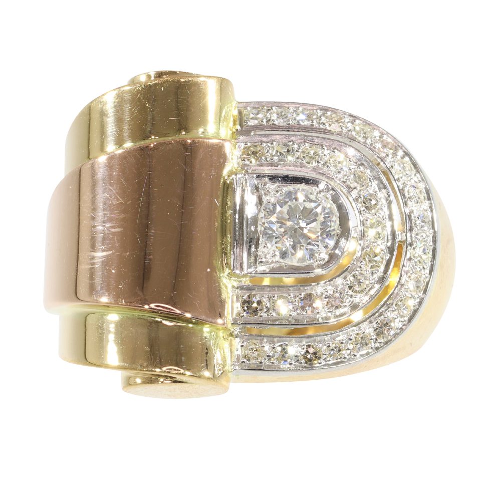 Vintage Diamond Ring In Yellow Gold, Rose Gold, And Platinum