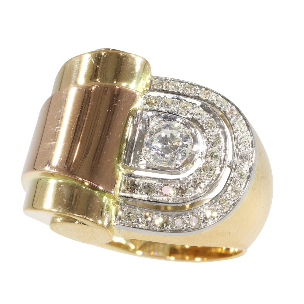 Vintage Diamond Ring In Yellow Gold, Rose Gold, And Platinum