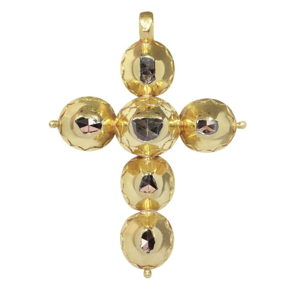 Georgian Cross Pendant In Yellow Gold Set With Rose-Cut Diamonds