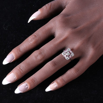 1920sArt Deco Ruby and Diamond Square Target Engagement Ring