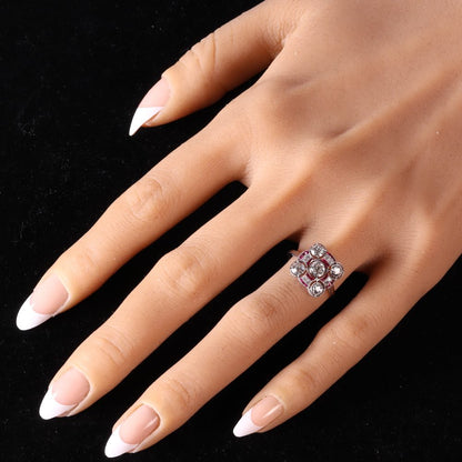 1920sArt Deco Ruby and Diamond Square Target Engagement Ring