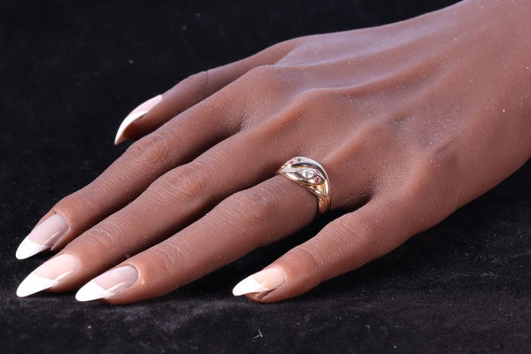 Double Snake Ring In Gold With Old Cut Diamonds and Rubies