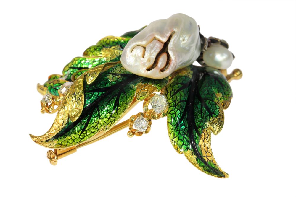 Victorian Blister Pearl And Old Cut Diamond Brooch In Yellow Gold