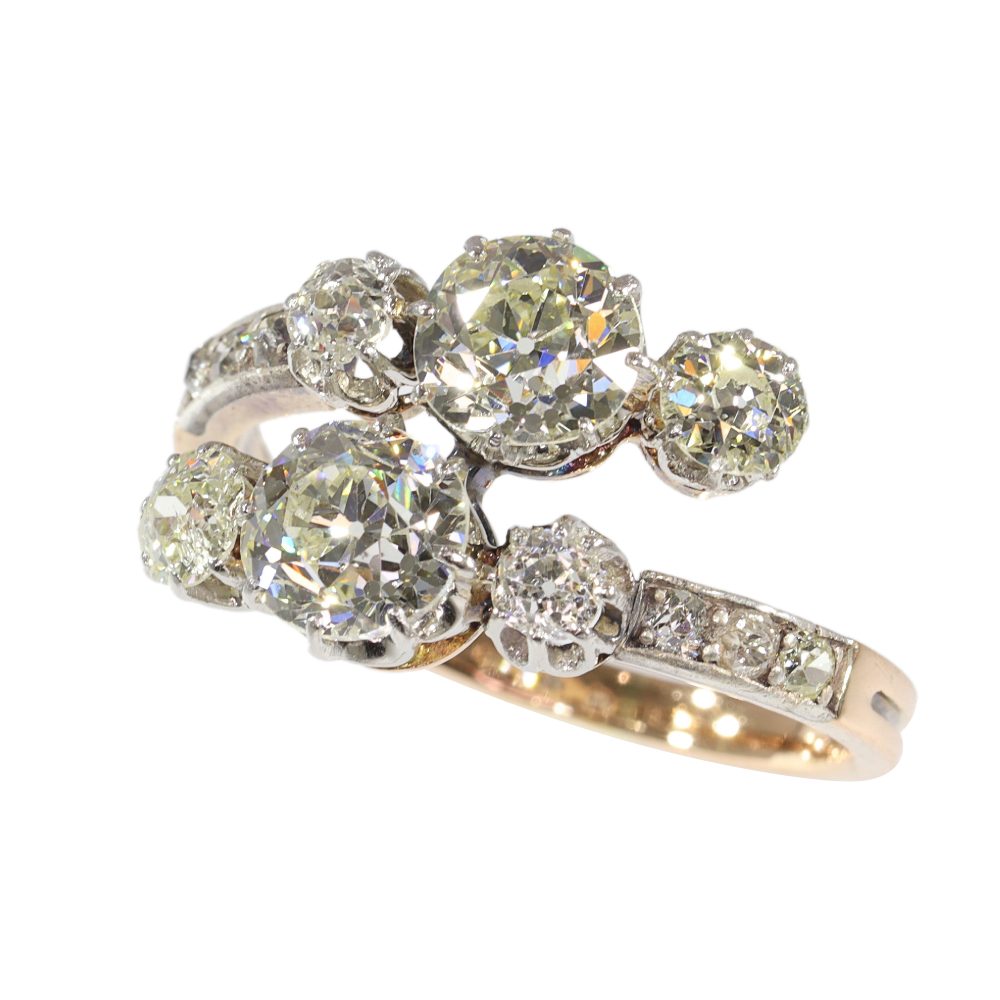 Victorian Toi et Moi 2.57 Carat Old Cut Diamond Ring In Rose Gold And Platinum