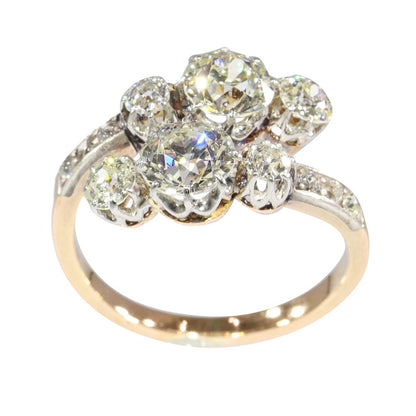 Victorian Toi et Moi 2.57 Carat Old Cut Diamond Ring In Rose Gold And Platinum