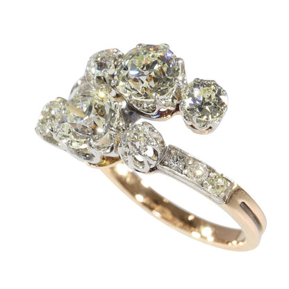 Victorian Toi et Moi 2.57 Carat Old Cut Diamond Ring In Rose Gold And Platinum
