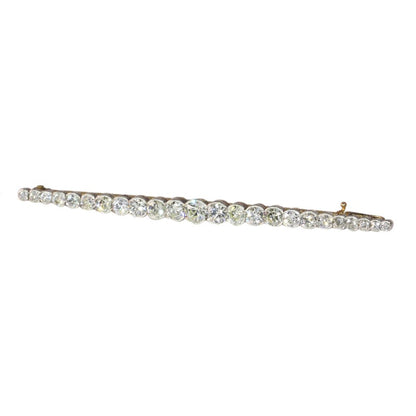 Art Deco Bar Brooch In Yellow Gold And Platinum With Old Cut Diamonds