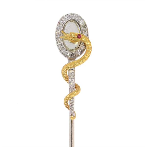 Vintage diamond and ruby stickpin in gold.