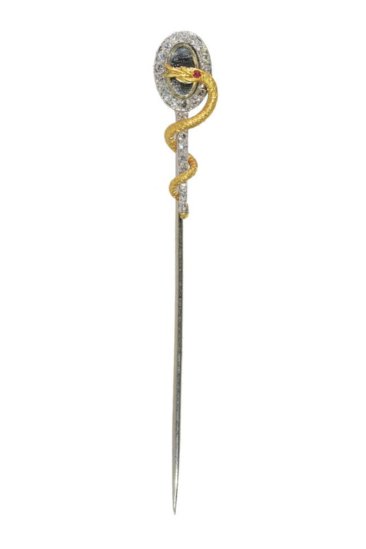 Vintage Diamond And Ruby Stickpin In Yellow And White Gold