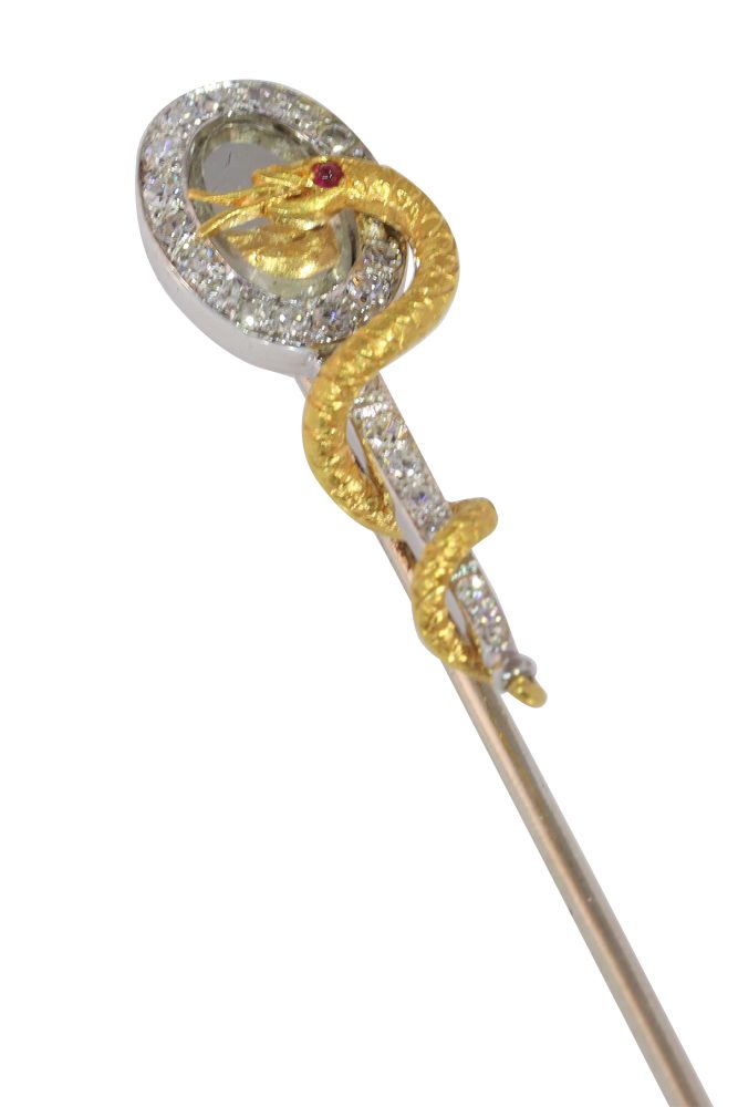 Vintage Diamond And Ruby Stickpin In Yellow And White Gold