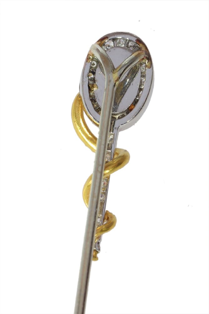 Vintage Diamond And Ruby Stickpin In Yellow And White Gold